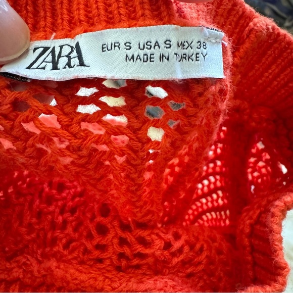 Zara Red Orange Cotton Crochet Short Sleeve Top Size S - Picture 6 of 7